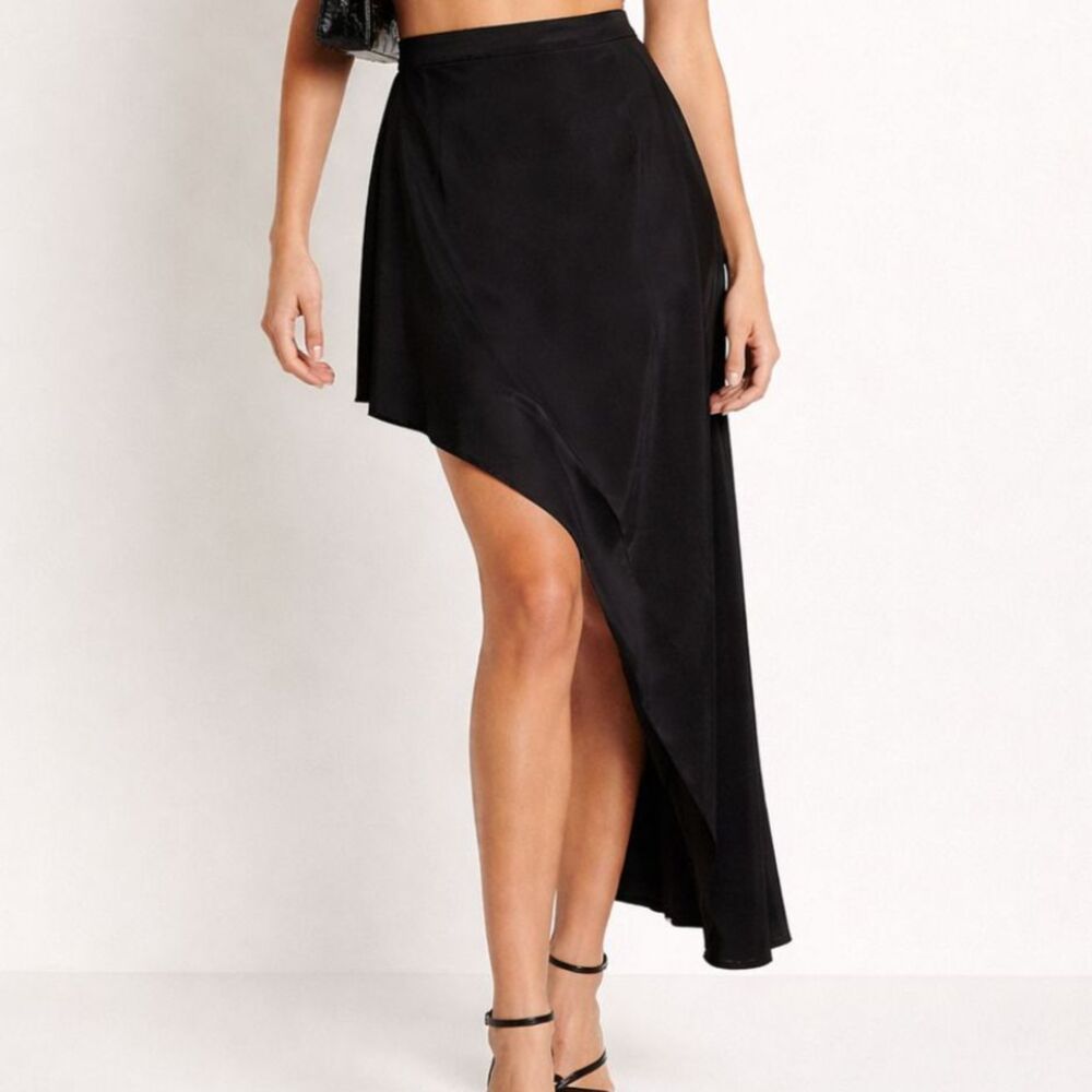 Topshop Black Satin Asymmetrical Skirt - Size 8